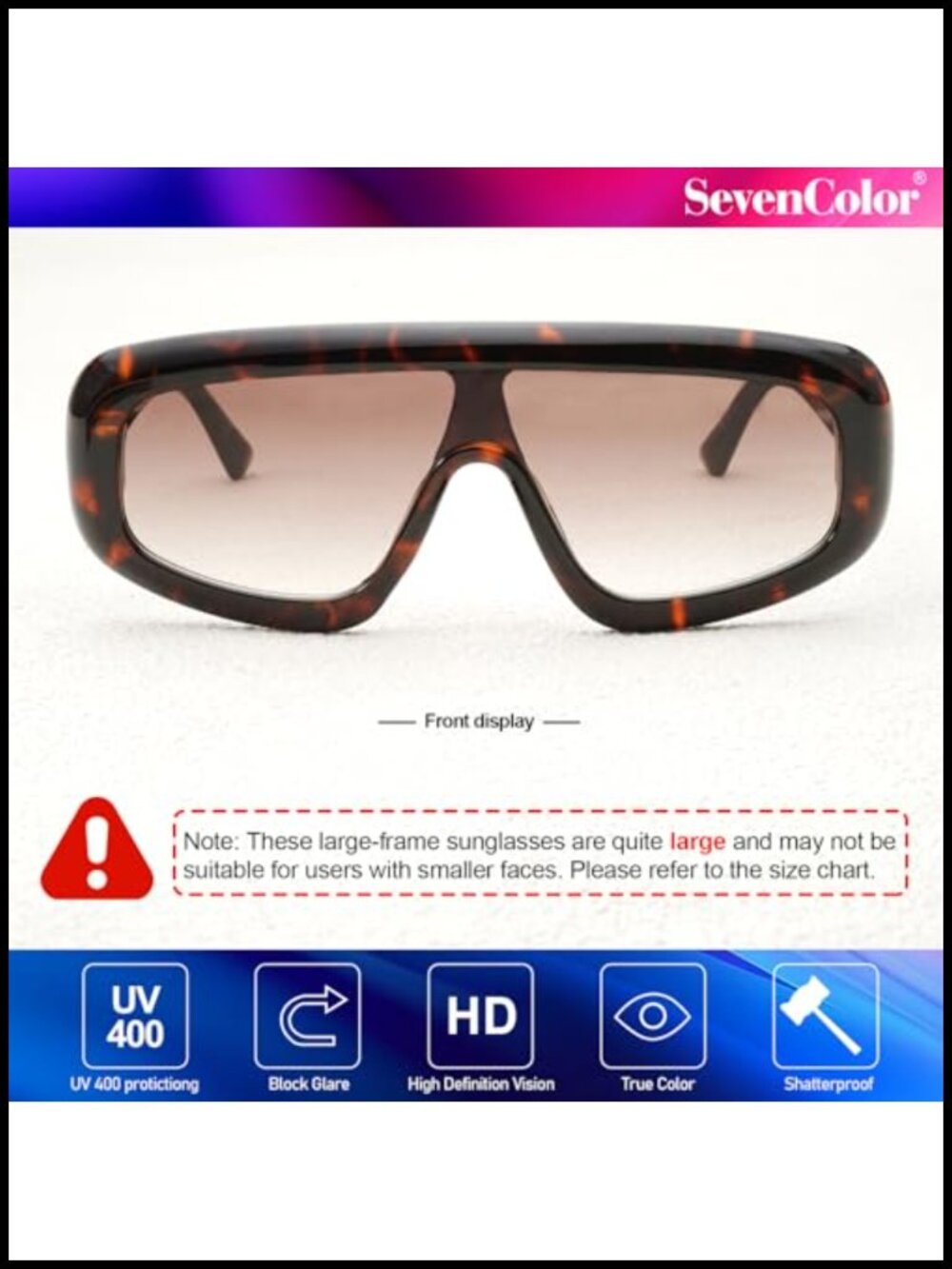 Oversized Shield Sunglasses for Women Men UV400 Retro Trendy - Picture 3 of 6